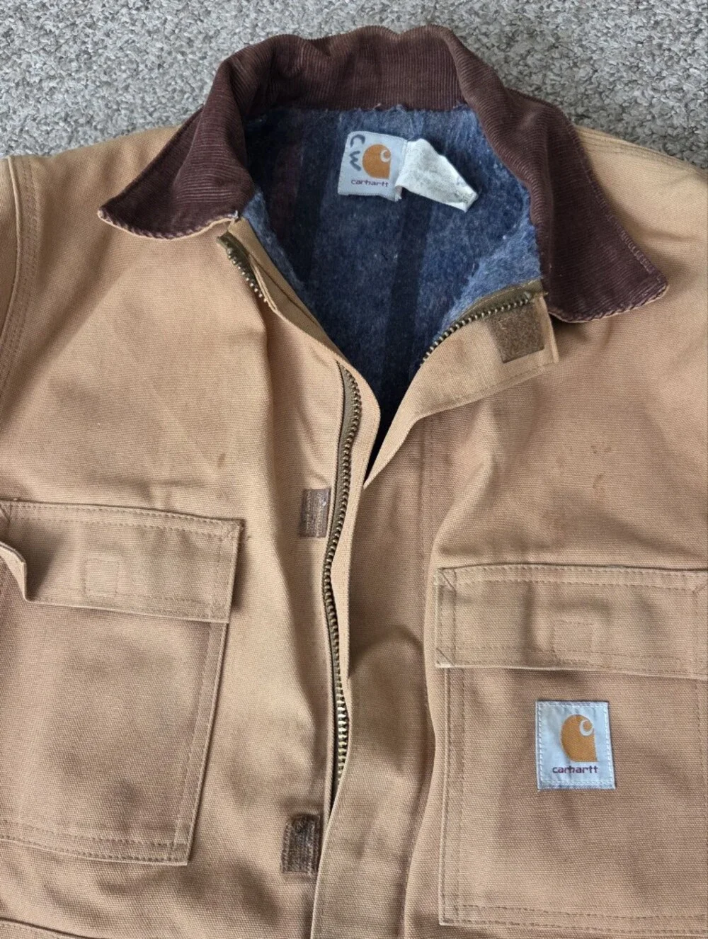 Vtg Carhartt Mens Barn Coat Sz 42 Brown Duck Canvas Blanket-Lined USA Union Made